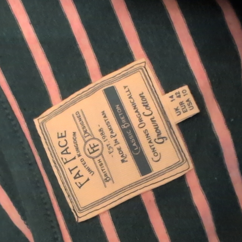 Fat Face Long Sleeve Tee with Green and Pink Stripes